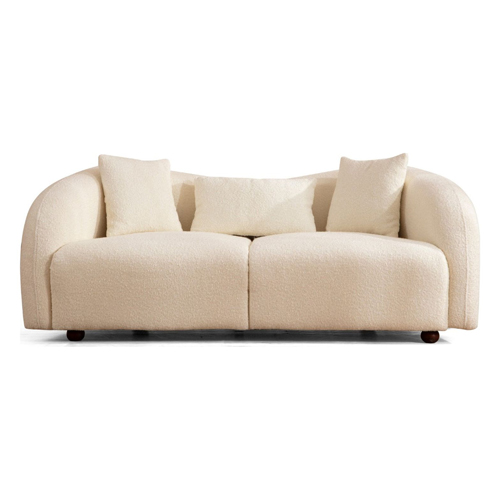 Canapé arrondi 2 places en tissu bouclé beige - Bruno