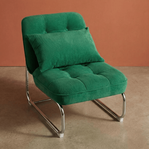 Fauteuil en velours côtelé vert électrique, piètement chromé - Marvin