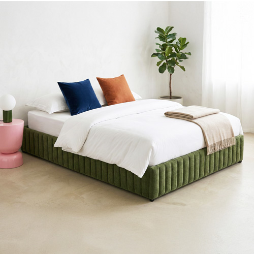 Lit coffre adulte 140x190 cm en tissu chenille vert kaki - Balto