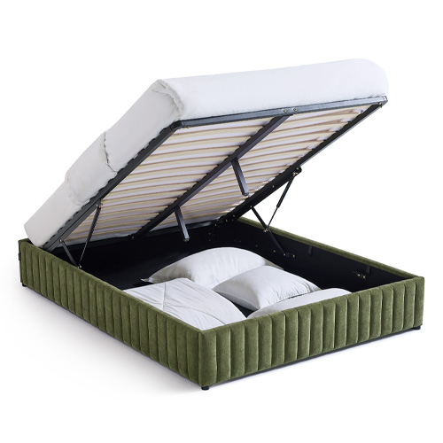 Lit coffre adulte 160x200 cm en tissu chenille vert kaki - Balto
