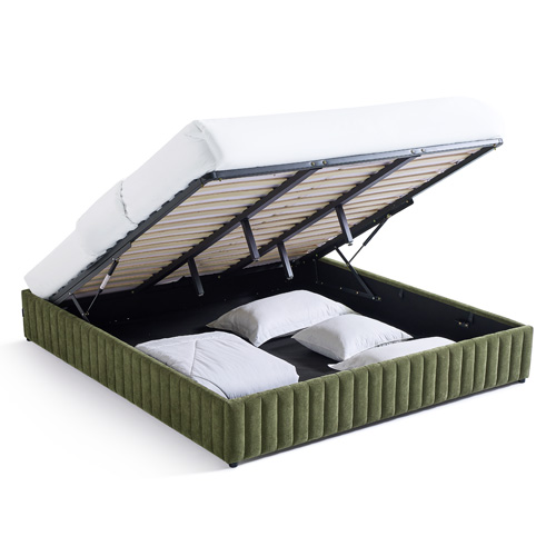 Lit coffre adulte 180x200 cm en tissu chenille vert kaki - Balto