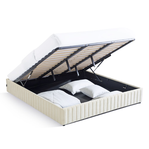 Lit coffre adulte 180x200 cm en tissu chenille beige - Balto
