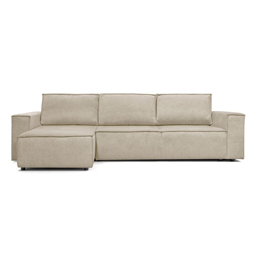 Canapé d'angle convertible réversible 5 places avec coffre de rangement en tissu chenille beige foncé - Harper