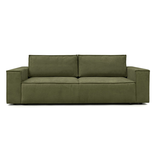 Canapé convertible 3 places avec coffre de rangement en tissu chenille vert olive - Harper