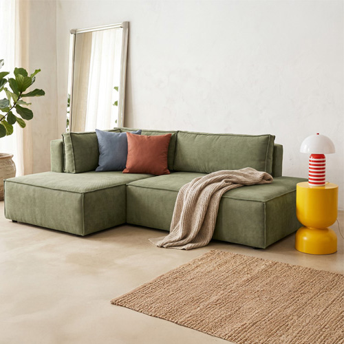 Canapé d'angle à gauche convertible 3 places avec coffre en tissu chenille vert olive - Barani