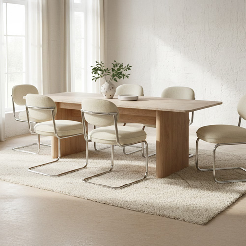 Table à manger extensible rectangulaire effet Chêne et Travertin 160/200 cm - Luis