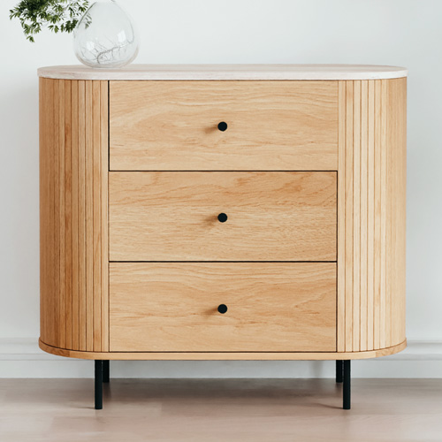 Commode 3 tiroirs effet Chêne et Travertin 80 cm - Juna