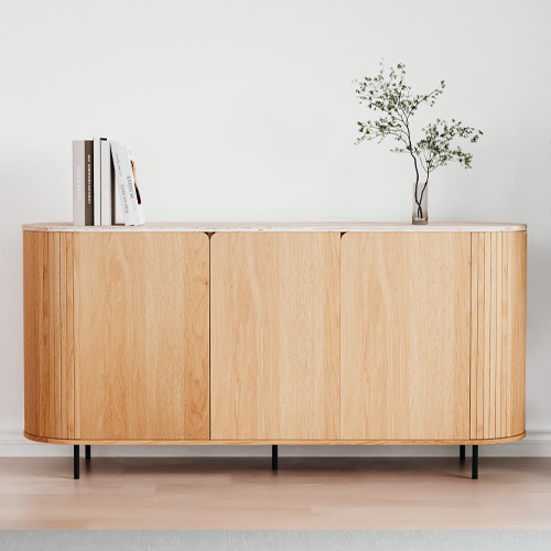 Buffet 2 portes effet Chêne et Travertin 160 cm - Juna