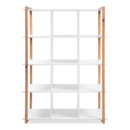 Etagère 4 niveaux blanc et effet bois 107 cm - Nora