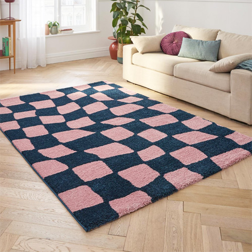 Tapis damier psychédélique bleu 160x230 cm - Puzzle Wave