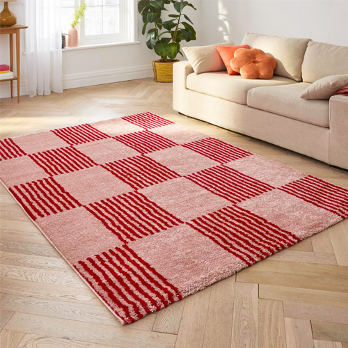 Tapis rétro damniere rouge 80x140 cm - Pop Vibes