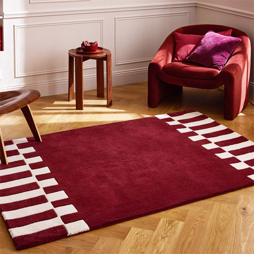 Tapis en laine motif géométrique rouge 200x290 cm – tissé main - Burgundy Rhythm