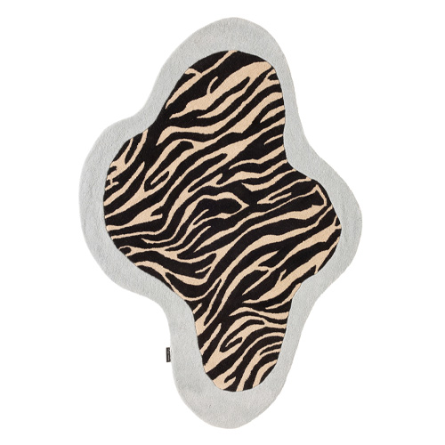 Tapis en laine forme organique motif zèbre bleu 160x230 cm – tissé main - Blue Safari