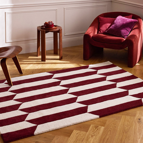 Tapis en laine motif géométrique rouge 160x230 cm– tissé main - Burgundy motion
