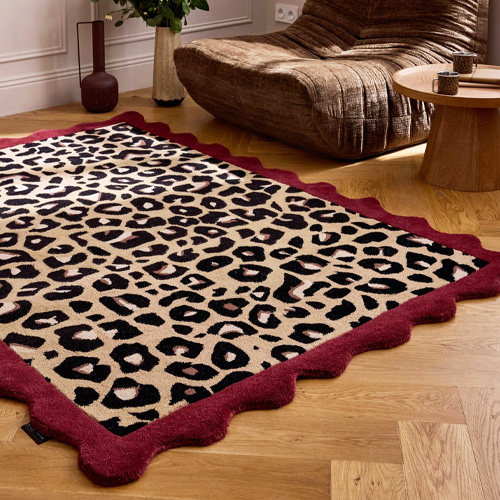 Tapis en laine léopard rouge 160x230 cm – tissé main - Sauvage