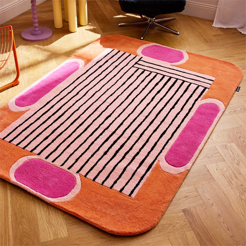 Tapis en laine motif géométrique orange 133x190 cm– tissé main - Color Lines