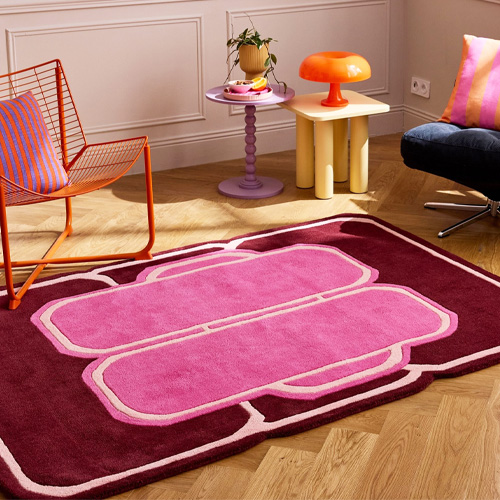 Tapis en laine motif géométrique rose 133x190 cm– tissé main - Cosmic Pink