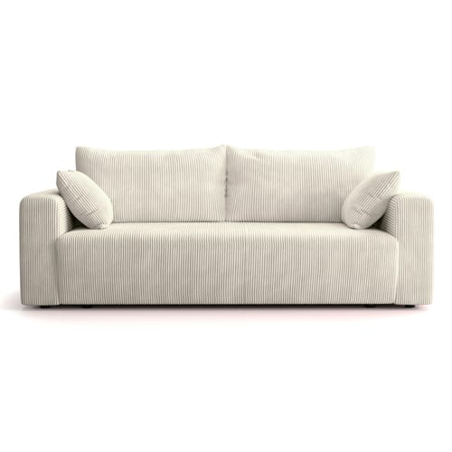 Canapé convertible 3 places en velours côtelé beige - Fjord
