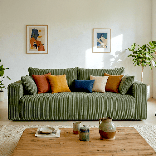 Canapé convertible 3 places en velours côtelé vert kaki - Fjord