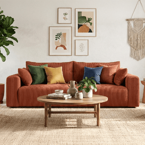 Canapé convertible 3 places en velours côtelé rouille - Fjord