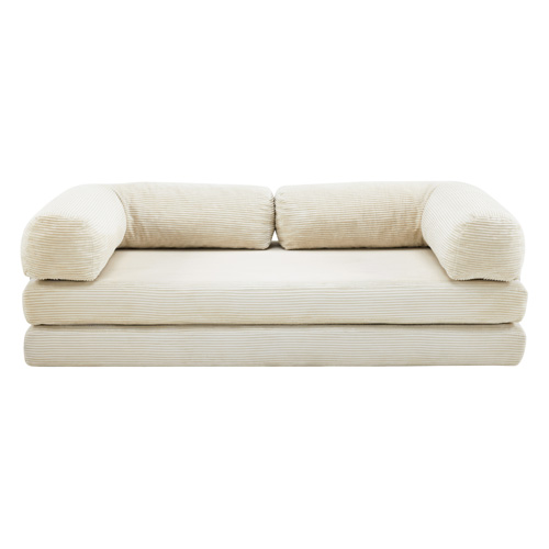 Canapé convertible 3 places en velours côtelé beige - Buddy