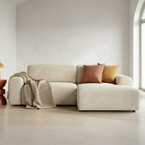 Canapé d'angle réversible convertible 5 places en velours côtelé beige - Luno