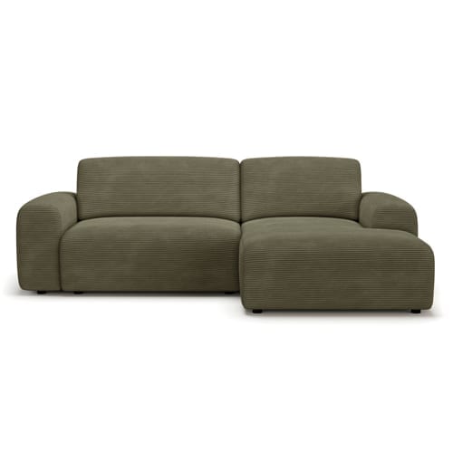 Canapé d'angle réversible convertible 5 places en velours côtelé vert kaki - Luno