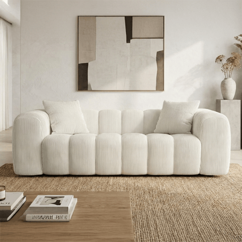 Canapé droit 3 places en velours côtelé beige - Nuvola