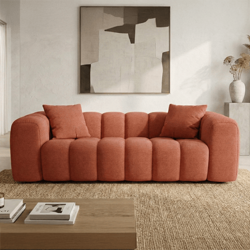 Canapé droit 3 places en tissu chenille terracotta - Nuvola