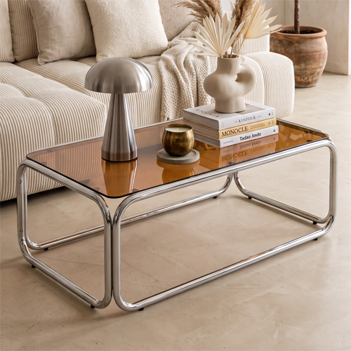Table basse rectagulaire en acier et verre trempé fumé 120x60 cm - Spritz
