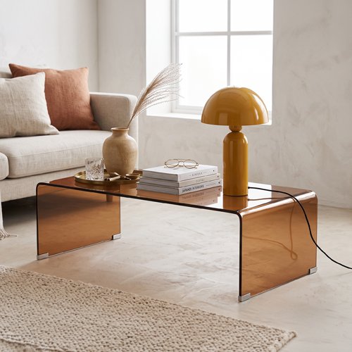 Table basse rectangulaire en verre trempé fumé 110x55 cm - Mysa