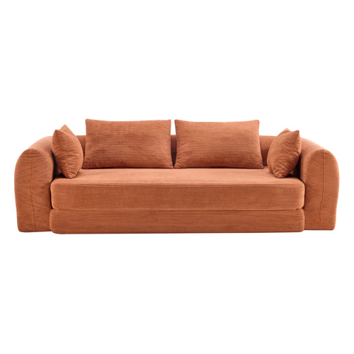 Canapé convertible 3 places en velours côtelé terracotta - Amo