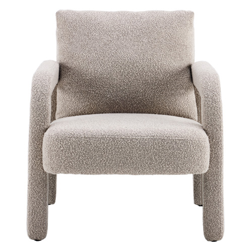 Fauteuil en bois et tissu bouclé taupe - Niko