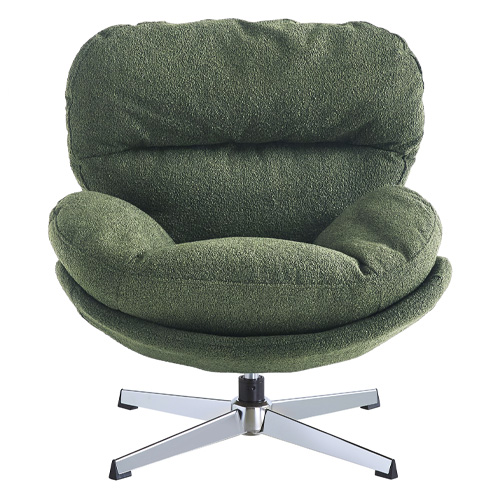 Fauteuil pivotant en tissu bouclé vert kaki et piètement chromé - Oli