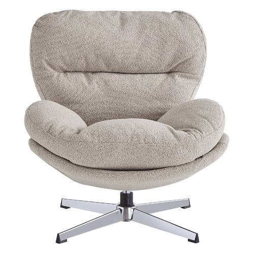 Fauteuil pivotant en tissu bouclé taupe et piètement chromé - Oli