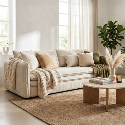 Canapé convertible 3 places en velours côtelé beige - Baya