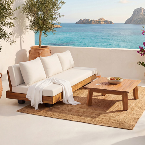 Salon de jardin 3 places en bois FSC - Canapé 3 pl. et table basse - beige - Capri