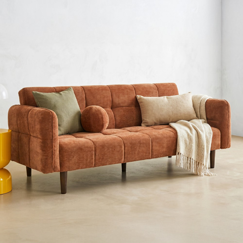 Canapé convertible 3 places en tissu chenille terracotta - Pavia