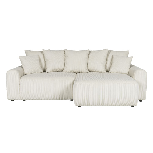 Canapé d'angle convertible réversible 4 places avec coffre de rangement en velours côtelé beige - Monceau