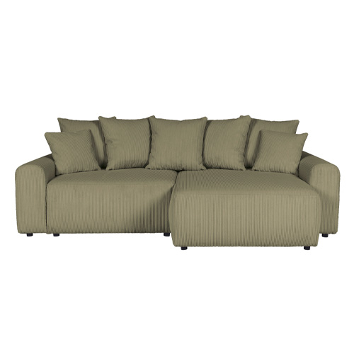 Canapé d'angle convertible réversible 4 places avec coffre de rangement en velours côtelé vert kaki - Monceau