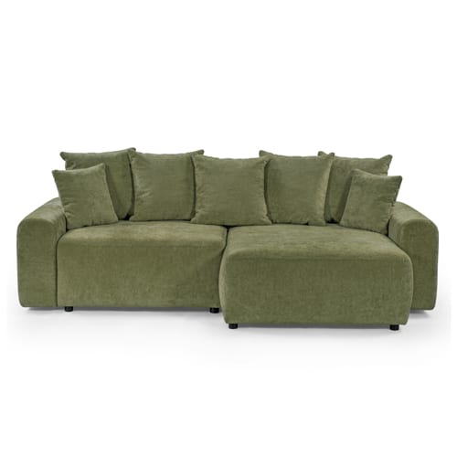 Canapé d'angle convertible réversible 4 places avec coffre de rangement en tissu chenille vert olive - Monceau