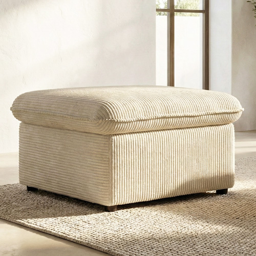 Pouf coffre de rangement en velours côtelé beige - Baya