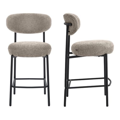 Lot de 2 tabourets de bar en tissu chenille taupe - Orla