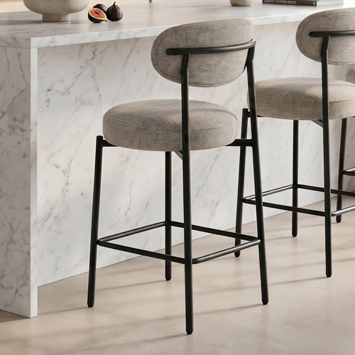 Lot de 2 tabourets de bar en tissu chenille taupe - Orla