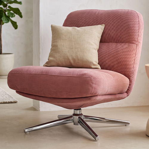 Fauteuil pivotant en velours côtelé rose et piètement chromé - Julia