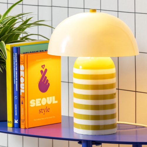 Lampe à poser champignon rayée jaune - Rayado Retro