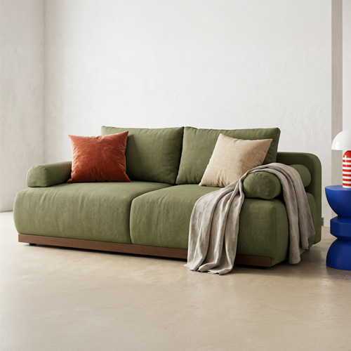 Canapé convertible 3 places avec coffre de rangement en tissu chenille vert olive - ouverture rapide - Auteuil