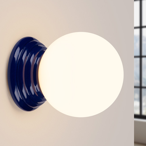 Applique murale en céramique bleu et globe en verre - Zori