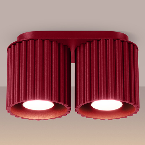 Plafonnier cannelé 2 lumières bordeaux - Aura