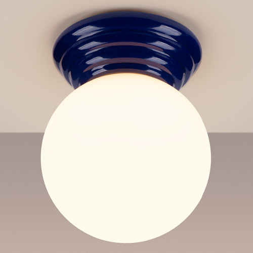 Plafonnier en céramique et globe en verre bleu - Zori